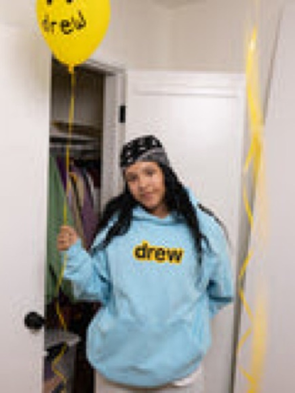 drew house Light Blue Hoodie with Yellow Logo - Women's Crew